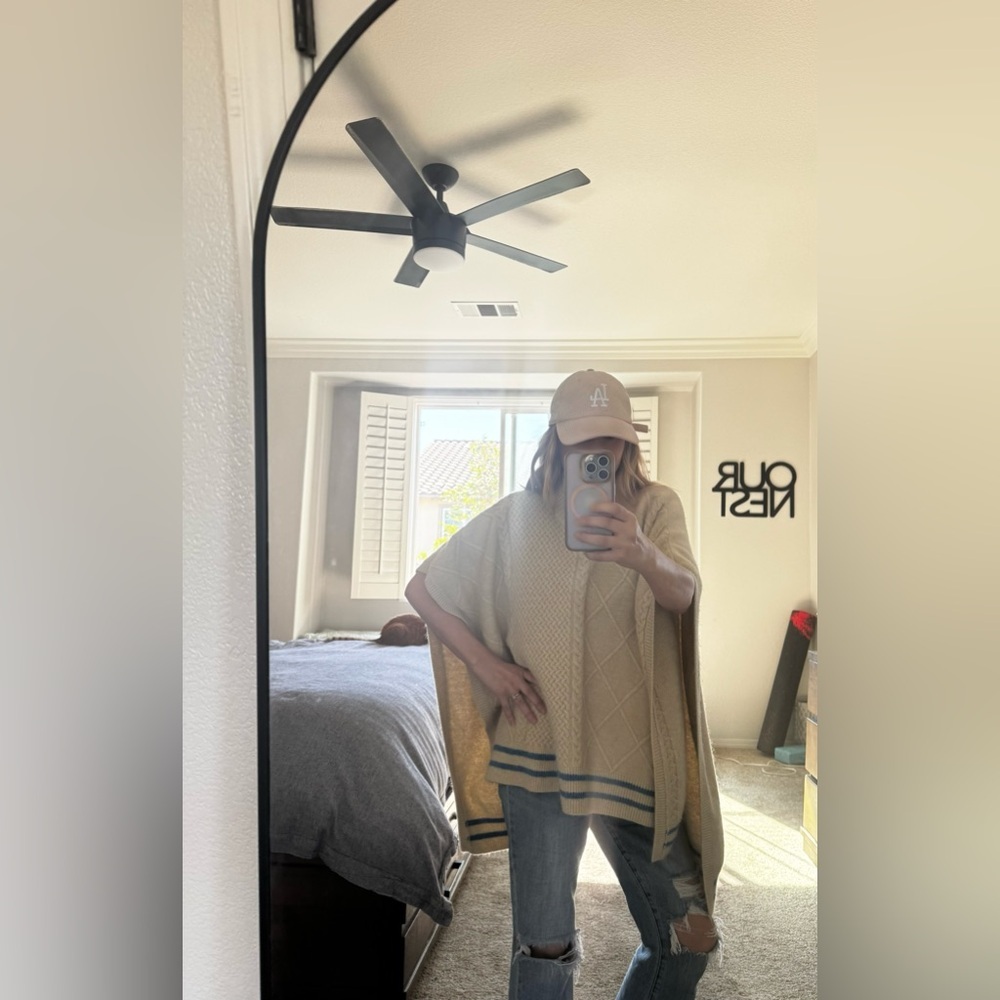 Free People Cream Knit Poncho